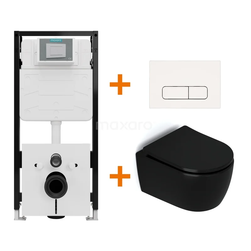 Toiletset Mat zwart zonder Spoelrand + Maxaro Flush Slim Pro inbouwreservoir met geluidsisolatie TOI4339 TOI4339_Hw.jpg