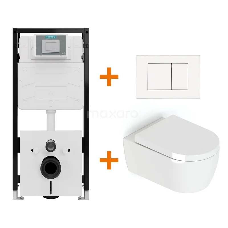 High-gloss white toilet set with rim + Maxaro Flush Pro concealed cistern with sound insulation TOI4140 TOI4140_Hw.jpg