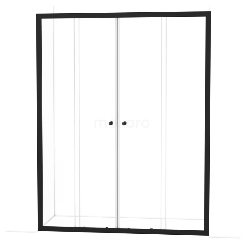 Ruby Allure Duschtür | 160 cm Matt Schwarz Klarglas Schiebetür S1620-1600M Moderne schwarze Duschwand mit gläsernen Schiebetüren, perfekt für eine stilvolle Badezimmergestaltung.
