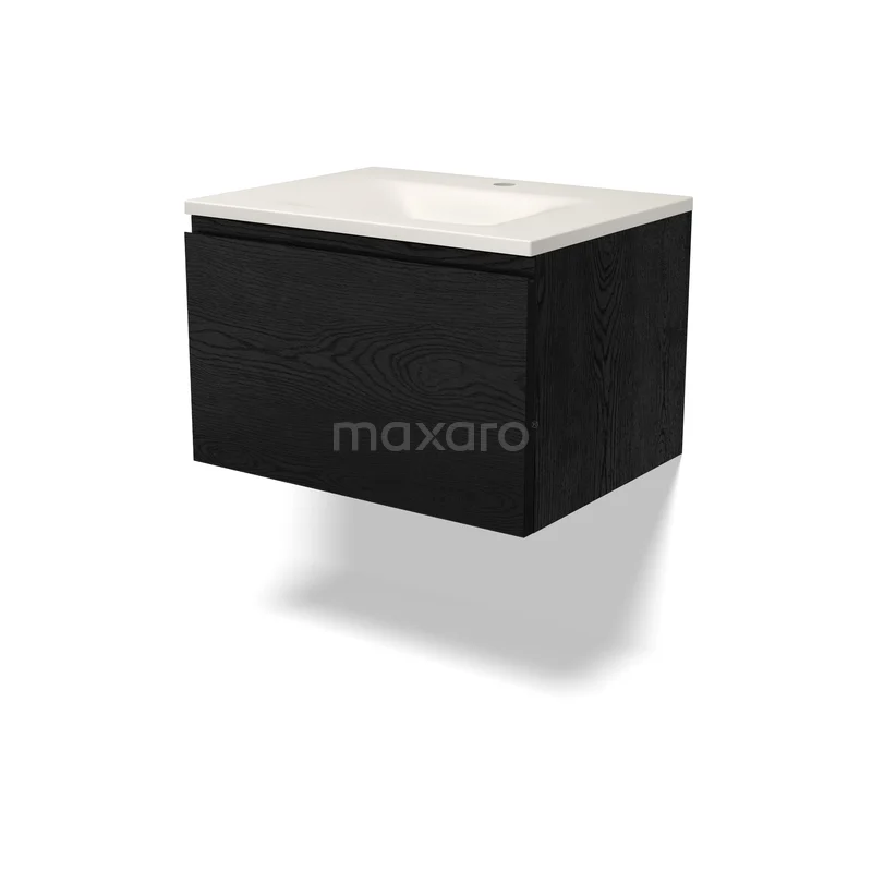 Modulo Badkamermeubel met wastafel | 60 cm Zwart eiken Greeploos front Solid surface 1 lade BMW11-05051 Modulo Badkamermeubel met wastafel | 60 cm Zwart eiken Greeploos front Solid surface 1 lade BMW11-05051