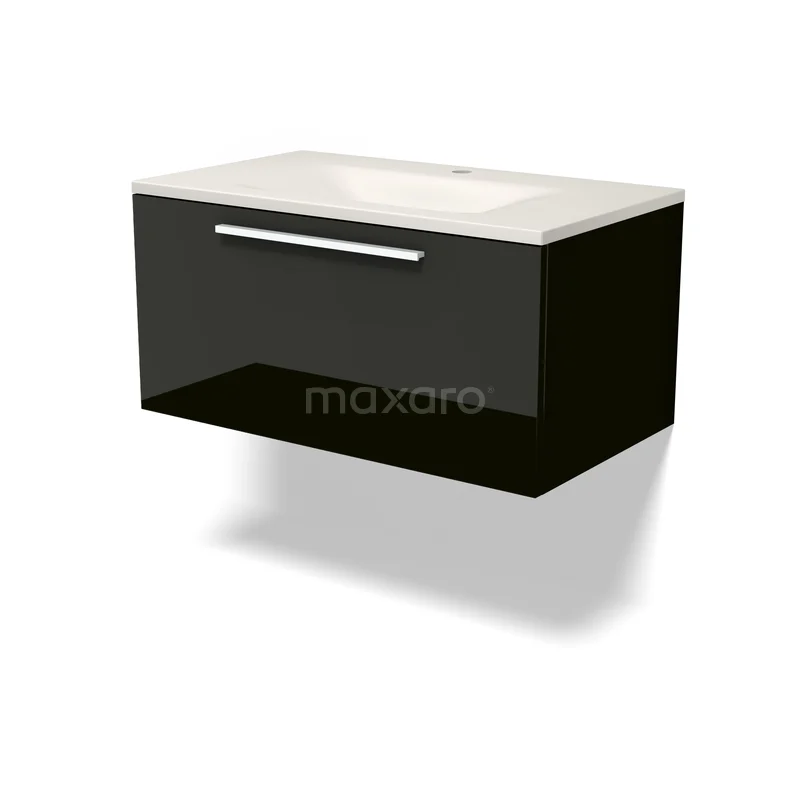 Modulo Bathroom furniture with sink | 80 cm High-gloss black Flat front Solid surface 1 drawer BMW11-05067 Modulo Bathroom furniture with sink | 80 cm High-gloss black Flat front Solid surface 1 drawer BMW11-05067