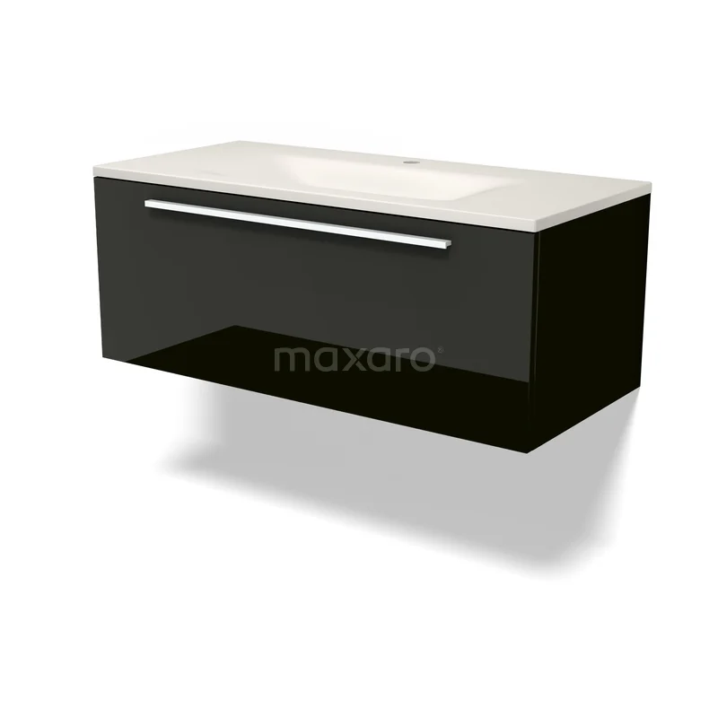 Modulo Badkamermeubel met wastafel | 100 cm Hoogglans zwart Vlak front Solid surface 1 lade BMW11-05102 Modulo Badkamermeubel met wastafel | 100 cm Hoogglans zwart Vlak front Solid surface 1 lade BMW11-05102