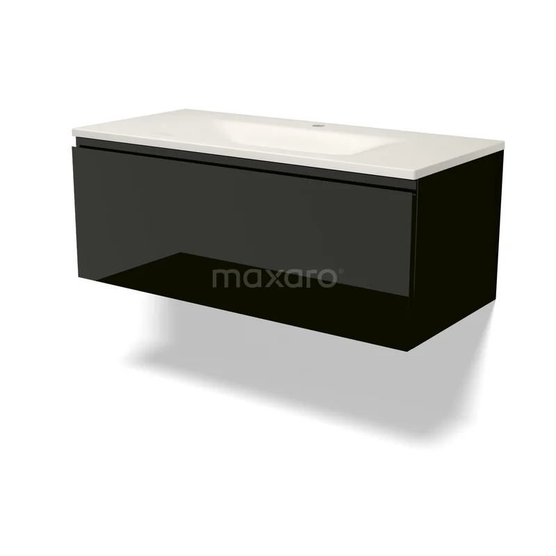 Modulo Badkamermeubel met wastafel | 100 cm Hoogglans zwart Greeploos front Solid surface 1 lade BMW11-05103 Modulo Badkamermeubel met wastafel | 100 cm Hoogglans zwart Greeploos front Solid surface 1 lade BMW11-05103