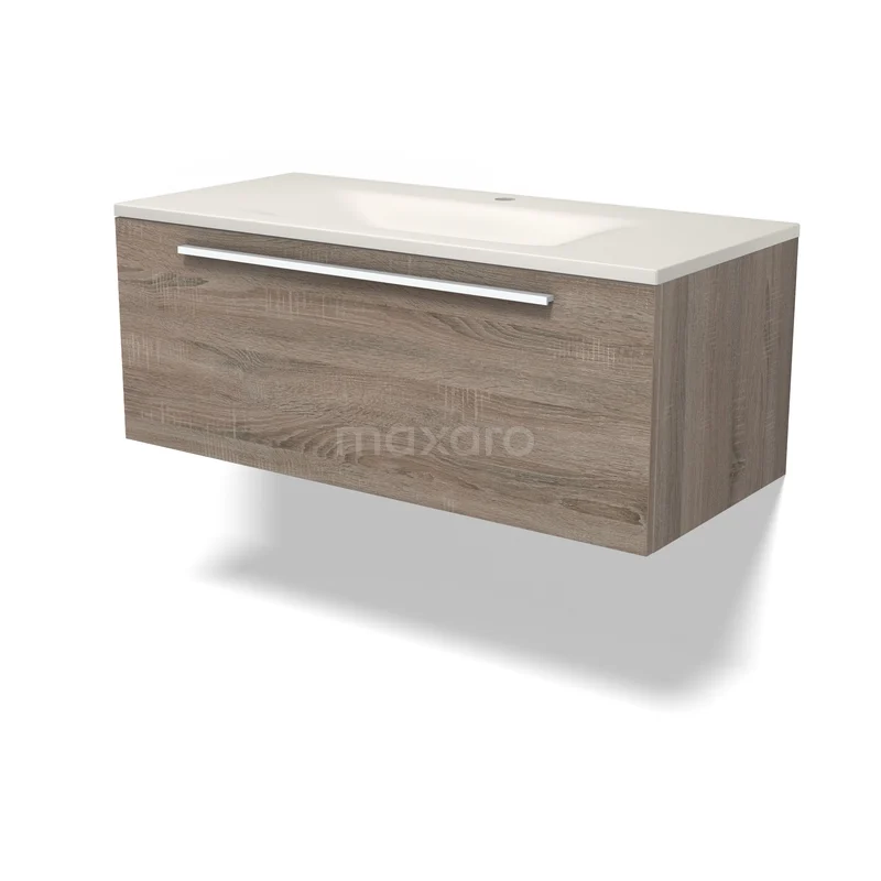Modulo Badkamermeubel met wastafel | 100 cm Eiken Vlak front Solid surface 1 lade BMW11-05104 Modulo Badkamermeubel met wastafel | 100 cm Eiken Vlak front Solid surface 1 lade BMW11-05104