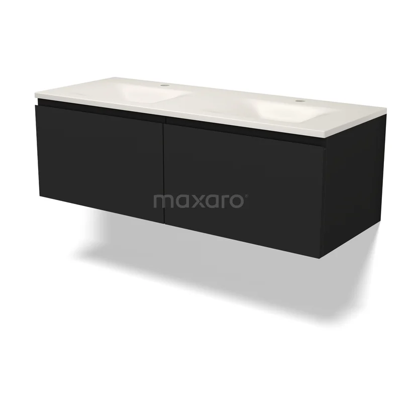 Modulo Bathroom furniture with sink | 120 cm Matte black Handle-less front Solid surface 2 Side-by-side drawers BMW12-01228 Modulo Bathroom furniture with sink | 120 cm Matte black Handle-less front Solid surface 2 Side-by-side drawers BMW12-01228