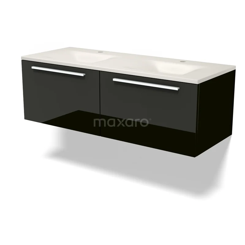 Modulo Bathroom furniture with sink | 120 cm High-gloss black Flat front Solid surface 2 Side-by-side drawers BMW12-01239 Modulo Bathroom furniture with sink | 120 cm High-gloss black Flat front Solid surface 2 Side-by-side drawers BMW12-01239
