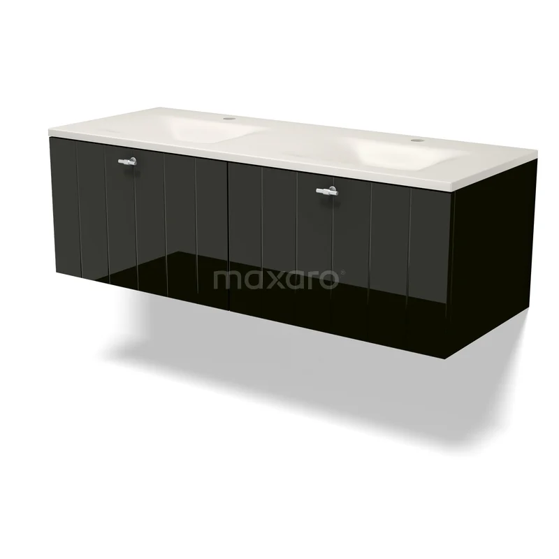Modulo Bathroom furniture with sink | 120 cm High-gloss black Slat front Solid surface 2 Side-by-side drawers BMW12-01240 Modulo Bathroom furniture with sink | 120 cm High-gloss black Slat front Solid surface 2 Side-by-side drawers BMW12-01240