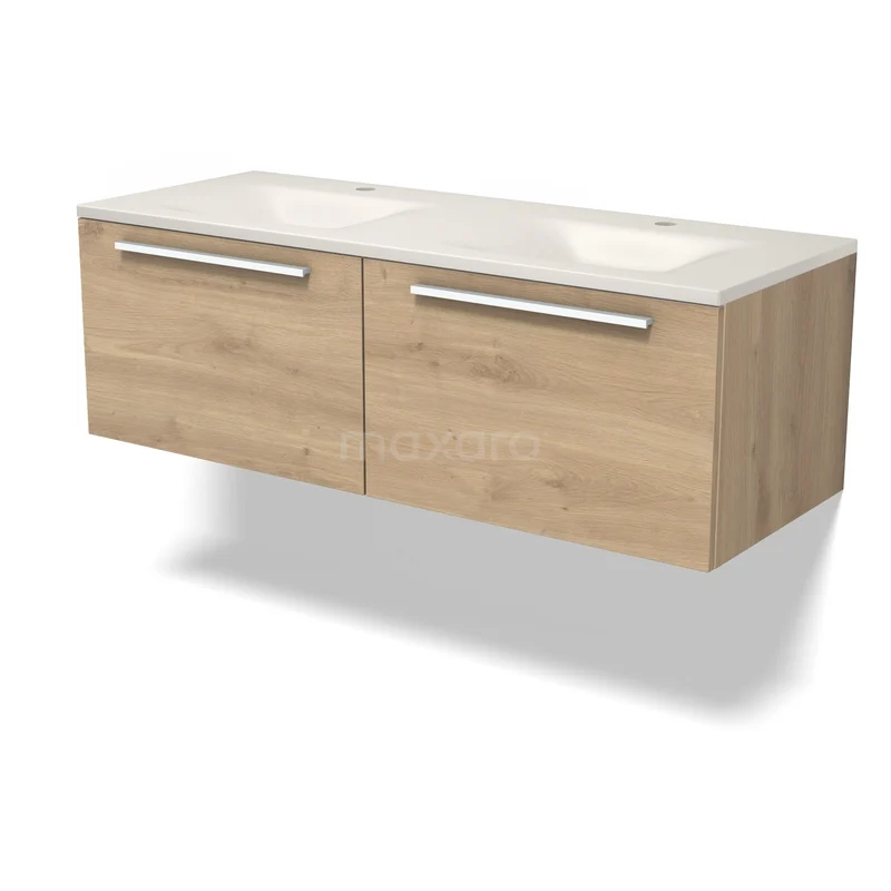 Modulo Badkamermeubel met wastafel | 120 cm Lichtbruin eiken Vlak front Solid surface 2 lades naast elkaar BMW12-01244 Modulo Badkamermeubel met wastafel | 120 cm Lichtbruin eiken Vlak front Solid surface 2 lades naast elkaar BMW12-01244