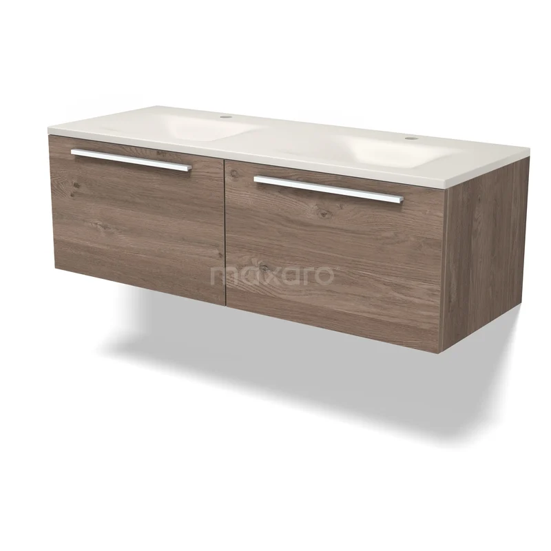 Modulo Badkamermeubel met wastafel | 120 cm Middenbruin eiken Vlak front Solid surface 2 lades naast elkaar BMW12-01245 Modulo Badkamermeubel met wastafel | 120 cm Middenbruin eiken Vlak front Solid surface 2 lades naast elkaar BMW12-01245