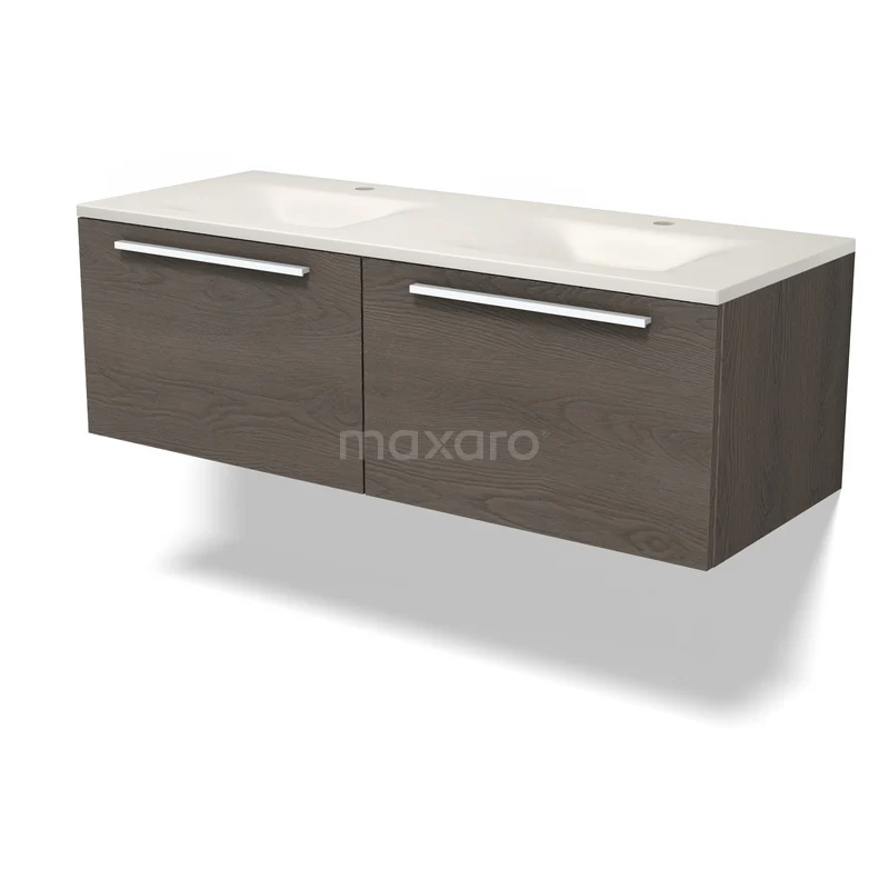 Modulo Badkamermeubel met wastafel | 120 cm Donkerbruin eiken Vlak front Solid surface 2 lades naast elkaar BMW12-01246 Modulo Badkamermeubel met wastafel | 120 cm Donkerbruin eiken Vlak front Solid surface 2 lades naast elkaar BMW12-01246