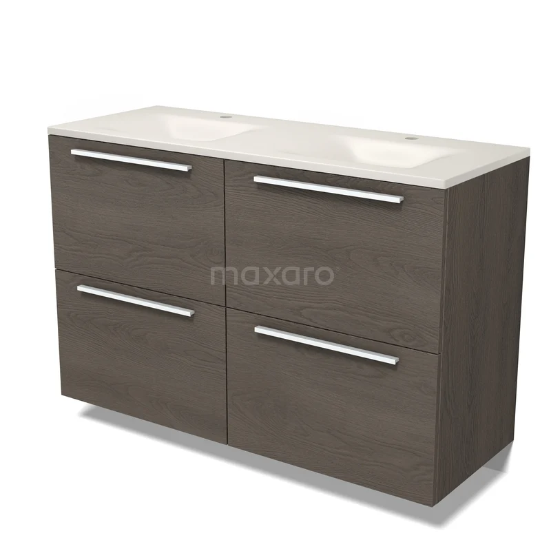Modulo Badkamermeubel met wastafel | 120 cm Donkerbruin eiken Vlak front Solid surface 4 hoge lades BMW14-00831 Modulo Badkamermeubel met wastafel | 120 cm Donkerbruin eiken Vlak front Solid surface 4 hoge lades BMW14-00831
