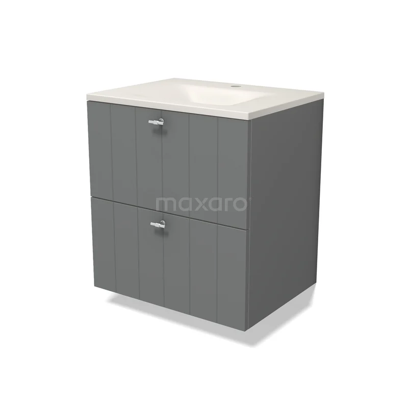 Modulo Badkamermeubel met wastafel | 60 cm Middengrijs Lamel front Solid surface 2 lades onder elkaar BMW17-05760 Modulo Badkamermeubel met wastafel | 60 cm Middengrijs Lamel front Solid surface 2 lades onder elkaar BMW17-05760
