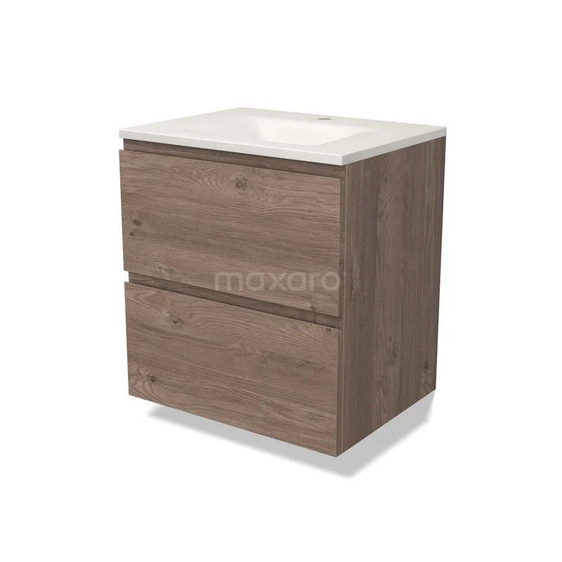 Modulo Badkamermeubel met wastafel | 60 cm Middenbruin eiken Greeploos front Solid surface 2 lades onder elkaar BMW17-05785 Modulo Badkamermeubel met wastafel | 60 cm Middenbruin eiken Greeploos front Solid surface 2 lades onder elkaar BMW17-05785