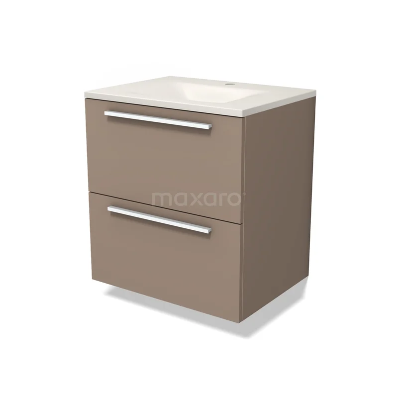 Modulo Badkamermeubel met wastafel | 60 cm Taupe Vlak front Solid surface 2 lades onder elkaar BMW17-05787 Modulo Badkamermeubel met wastafel | 60 cm Taupe Vlak front Solid surface 2 lades onder elkaar BMW17-05787