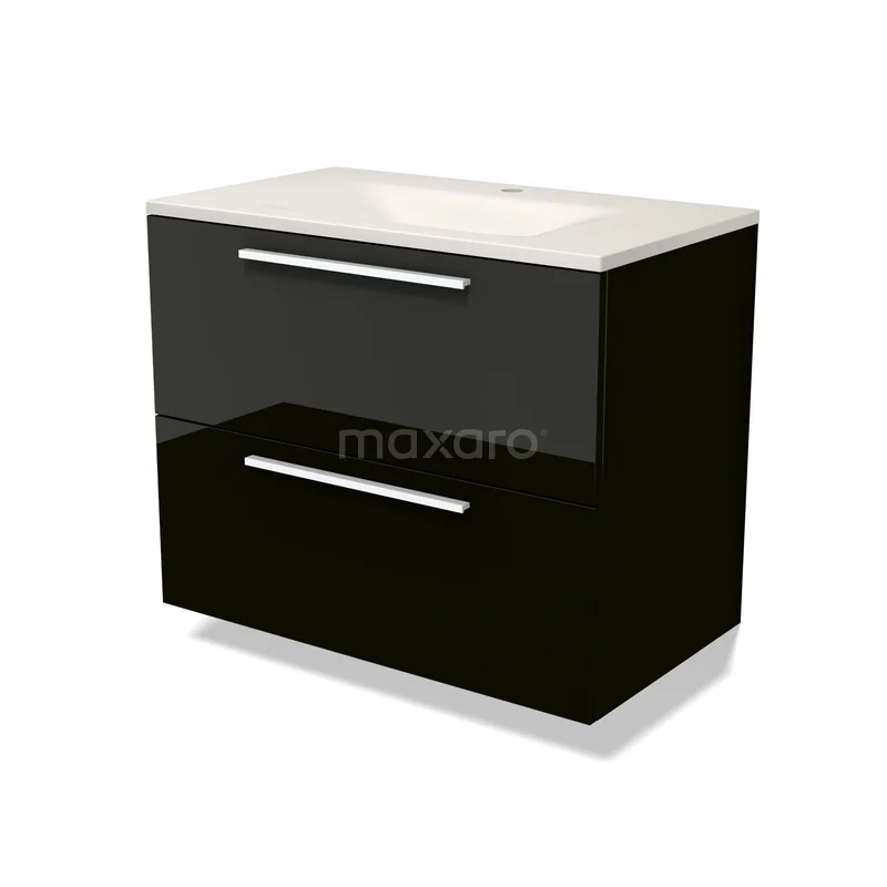 Modulo Bathroom furniture with sink | 80 cm High-gloss black Flat front Solid surface 2 Stacked drawers BMW17-05813 Modulo Bathroom furniture with sink | 80 cm High-gloss black Flat front Solid surface 2 Stacked drawers BMW17-05813