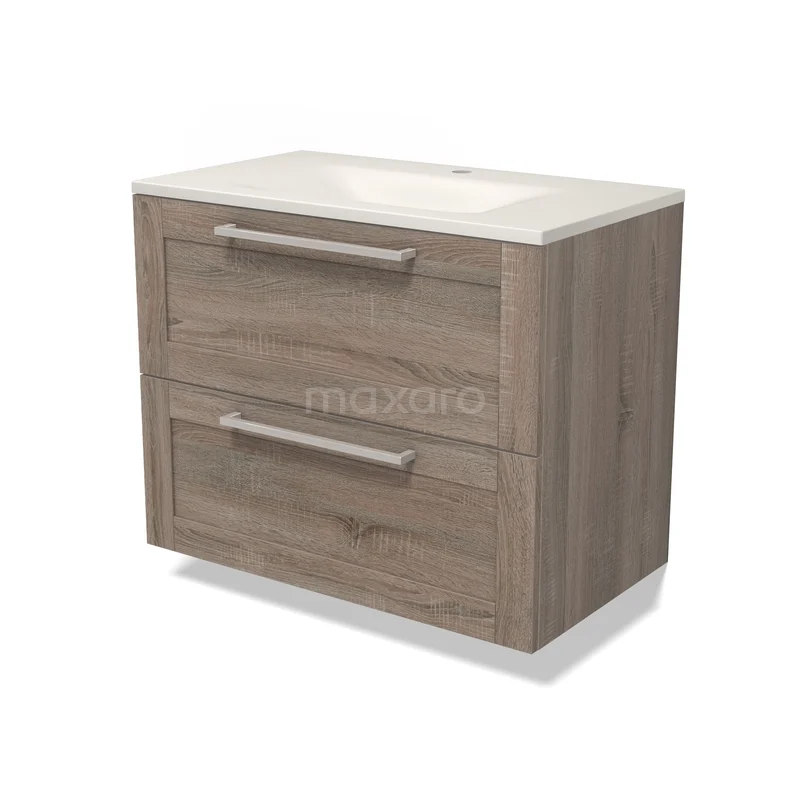 Modulo Bathroom furniture with sink | 80 cm Oak Bordered front Solid surface 2 Stacked drawers BMW17-05815 Modulo Bathroom furniture with sink | 80 cm Oak Bordered front Solid surface 2 Stacked drawers BMW17-05815