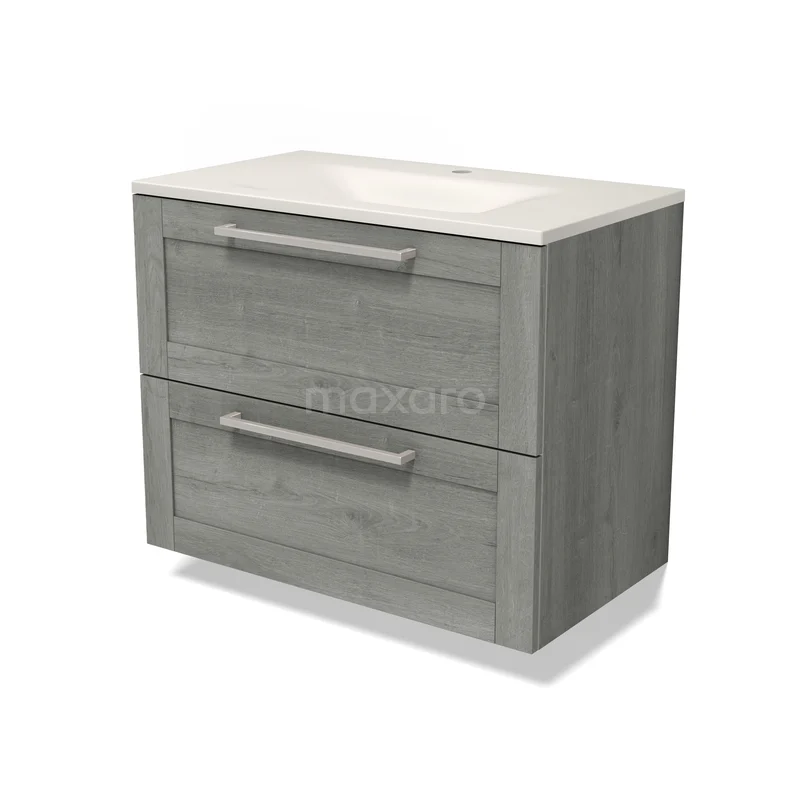Modulo Badkamermeubel met wastafel | 80 cm Grijs eiken Kader front Solid surface 2 lades onder elkaar BMW17-05824 Modulo Badkamermeubel met wastafel | 80 cm Grijs eiken Kader front Solid surface 2 lades onder elkaar BMW17-05824