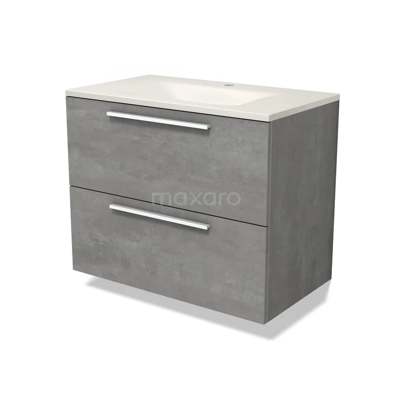 Modulo Badkamermeubel met wastafel | 80 cm Lichtgrijs beton Vlak front Solid surface 2 lades onder elkaar BMW17-05825 Modulo Badkamermeubel met wastafel | 80 cm Lichtgrijs beton Vlak front Solid surface 2 lades onder elkaar BMW17-05825