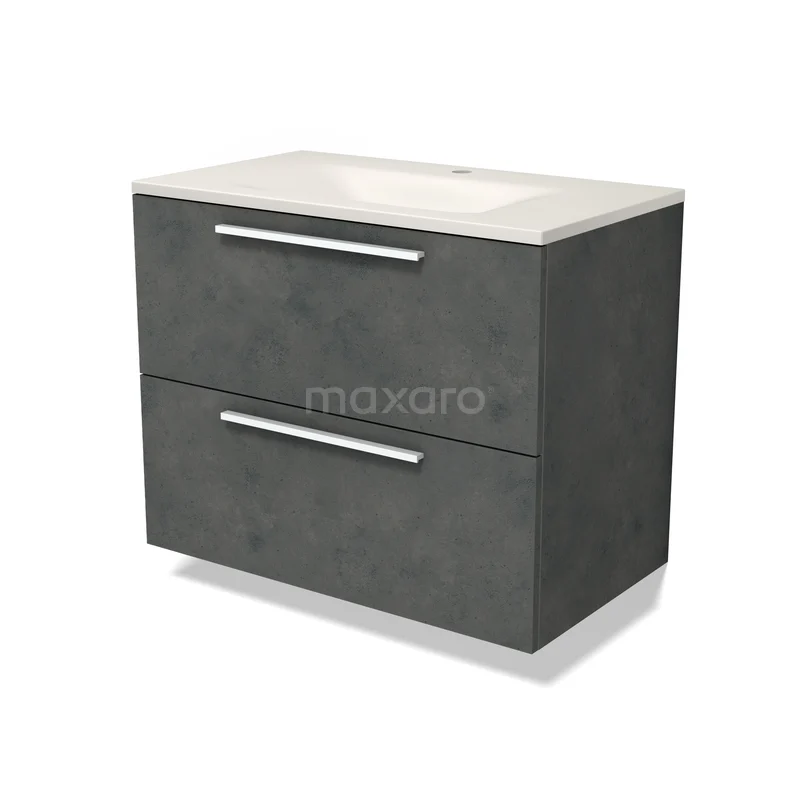 Modulo Badkamermeubel met wastafel | 80 cm Donkergrijs beton Vlak front Solid surface 2 lades onder elkaar BMW17-05826 Modulo Badkamermeubel met wastafel | 80 cm Donkergrijs beton Vlak front Solid surface 2 lades onder elkaar BMW17-05826