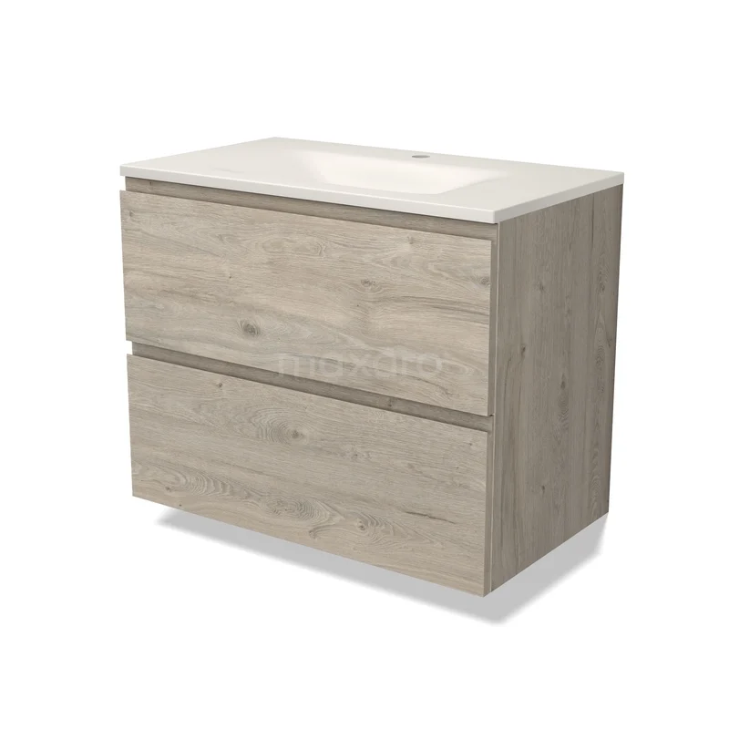 Modulo Bathroom furniture with sink | 80 cm Light grey oak Handle-less front Solid surface 2 Stacked drawers BMW17-05968 Modulo Bathroom furniture with sink | 80 cm Light grey oak Handle-less front Solid surface 2 Stacked drawers BMW17-05968