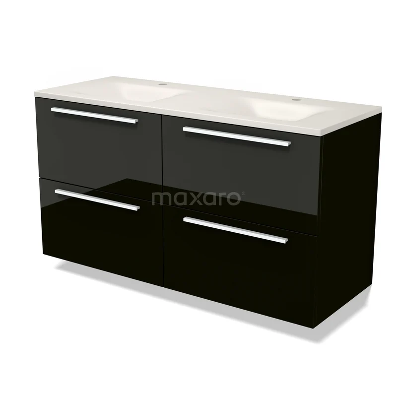 Modulo Badkamermeubel met wastafel | 120 cm Hoogglans zwart Vlak front Solid surface 4 lades BMW18-01391 Modulo Badkamermeubel met wastafel | 120 cm Hoogglans zwart Vlak front Solid surface 4 lades BMW18-01391