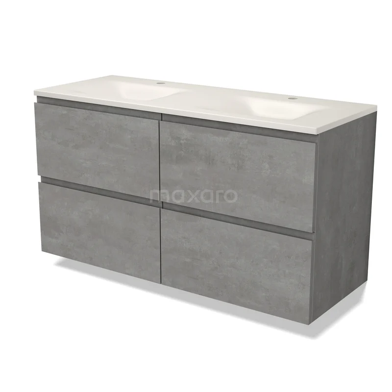 Modulo Badkamermeubel met wastafel | 120 cm Lichtgrijs beton Greeploos front Solid surface 4 lades BMW18-01415 Modulo Badkamermeubel met wastafel | 120 cm Lichtgrijs beton Greeploos front Solid surface 4 lades BMW18-01415