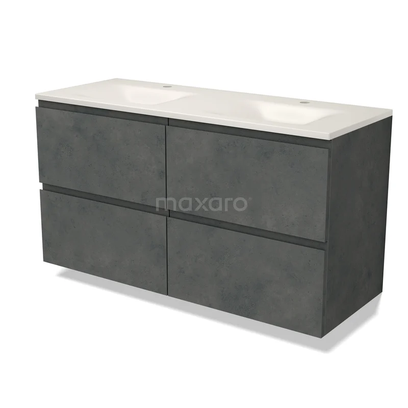Modulo Badkamermeubel met wastafel | 120 cm Donkergrijs beton Greeploos front Solid surface 4 lades BMW18-01416 Modulo Badkamermeubel met wastafel | 120 cm Donkergrijs beton Greeploos front Solid surface 4 lades BMW18-01416