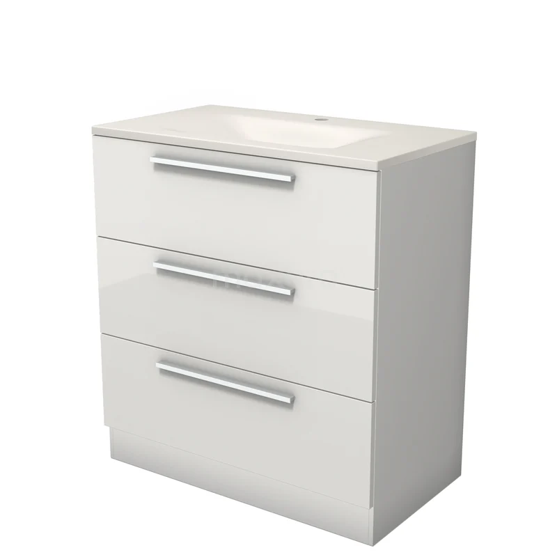 Modulo Bathroom furniture with sink | 80 cm High-gloss white Flat front Solid surface 3 standing drawers BMW19S-00674 Modulo Bathroom furniture with sink | 80 cm High-gloss white Flat front Solid surface 3 standing drawers BMW19S-00674