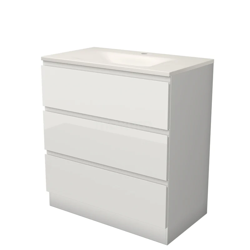Modulo Bathroom furniture with sink | 80 cm High-gloss white Handle-less front Solid surface 3 standing drawers BMW19S-00675 Modulo Bathroom furniture with sink | 80 cm High-gloss white Handle-less front Solid surface 3 standing drawers BMW19S-00675