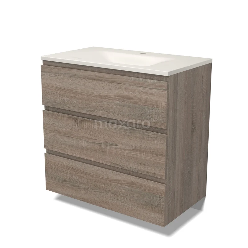 Modulo Badkamermeubel met wastafel | 80 cm Eiken Greeploos front Solid surface 3 lades BMW19-03072 Modulo Badkamermeubel met wastafel | 80 cm Eiken Greeploos front Solid surface 3 lades BMW19-03072
