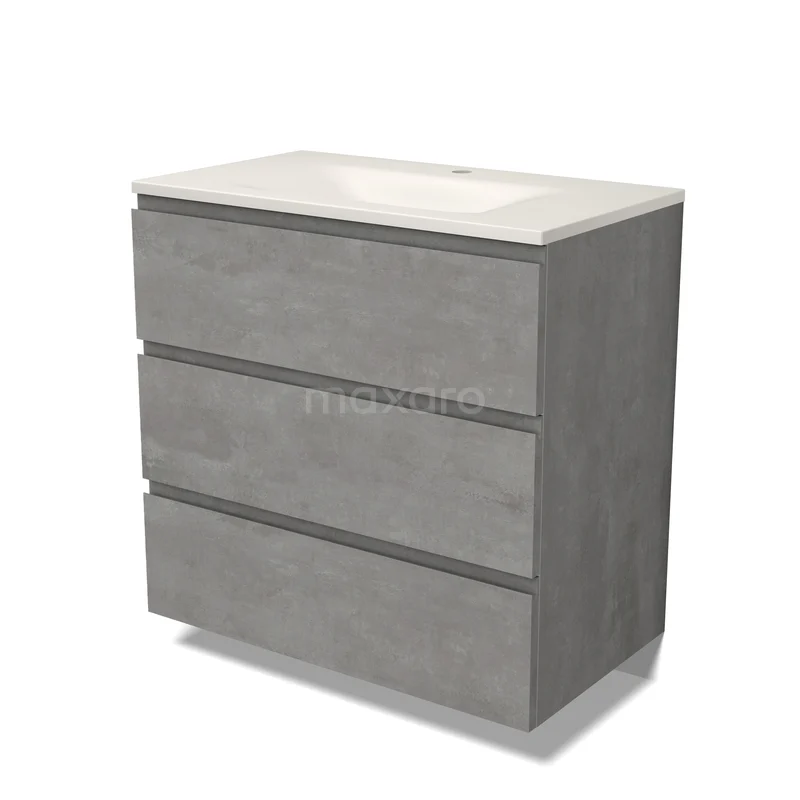 Modulo Badkamermeubel met wastafel | 80 cm Lichtgrijs beton Greeploos front Solid surface 3 lades BMW19-03073 Modulo Badkamermeubel met wastafel | 80 cm Lichtgrijs beton Greeploos front Solid surface 3 lades BMW19-03073
