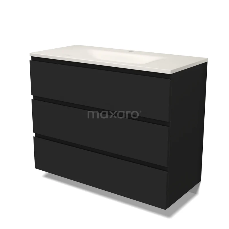 Modulo Bathroom furniture with sink | 100 cm Matte black Handle-less front Solid surface 3 drawers BMW19-03078 Modulo Bathroom furniture with sink | 100 cm Matte black Handle-less front Solid surface 3 drawers BMW19-03078
