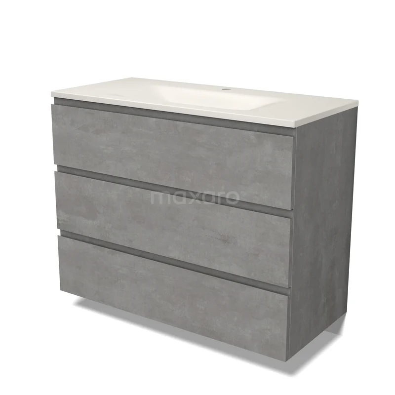 Modulo Badkamermeubel met wastafel | 100 cm Lichtgrijs beton Greeploos front Solid surface 3 lades BMW19-03100 Modulo Badkamermeubel met wastafel | 100 cm Lichtgrijs beton Greeploos front Solid surface 3 lades BMW19-03100