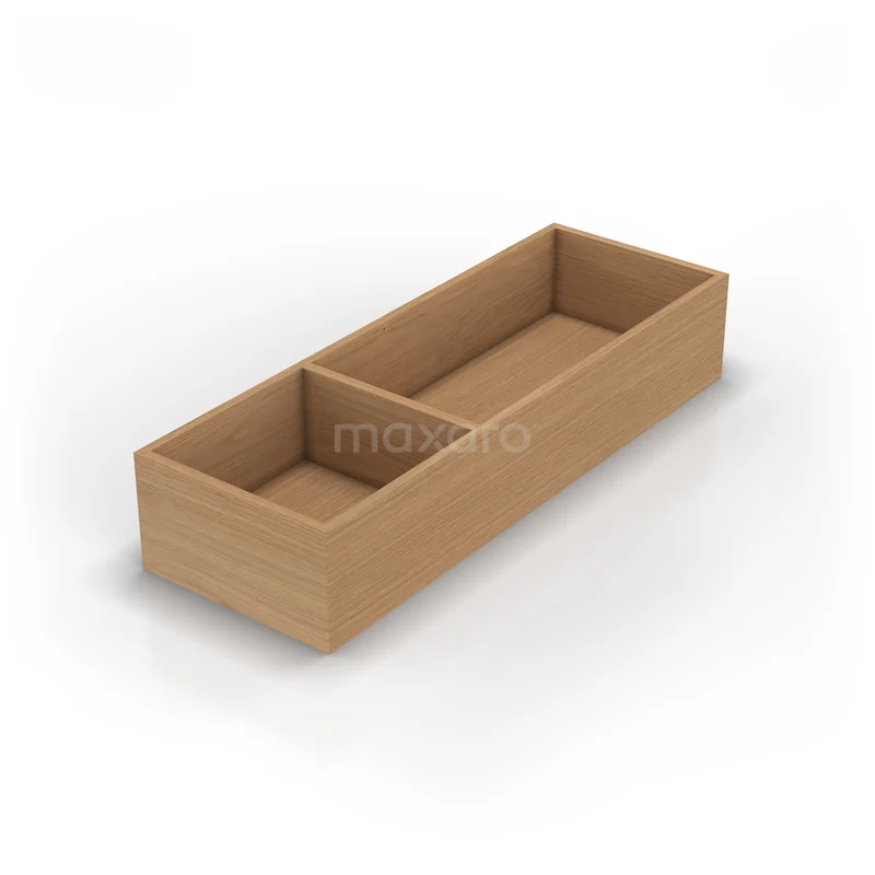 Schubladeneinsatz Modulo Plus, 2-fach, Honig-Eiche DV110-3202-64 Holzkiste in einer natürlichen Farbe, perfekt zur Organisation von Badezimmerzubehör.