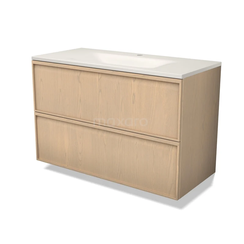 Modulo Plus Badkamermeubel met wastafel | 100 cm Naturel eik Lijst front Solid surface 2 lades onder elkaar BMW47-00776 Modulo Plus Badkamermeubel met wastafel | 100 cm Naturel eik Lijst front Solid surface 2 lades onder elkaar BMW47-00776