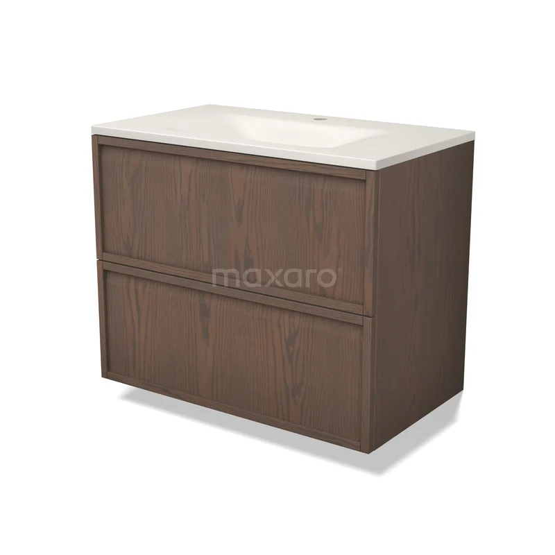 Modulo Plus Badkamermeubel met wastafel | 80 cm Cacao eik Frame front Solid surface 2 lades onder elkaar BMW47-00787 Modulo Plus Badkamermeubel met wastafel | 80 cm Cacao eik Frame front Solid surface 2 lades onder elkaar BMW47-00787