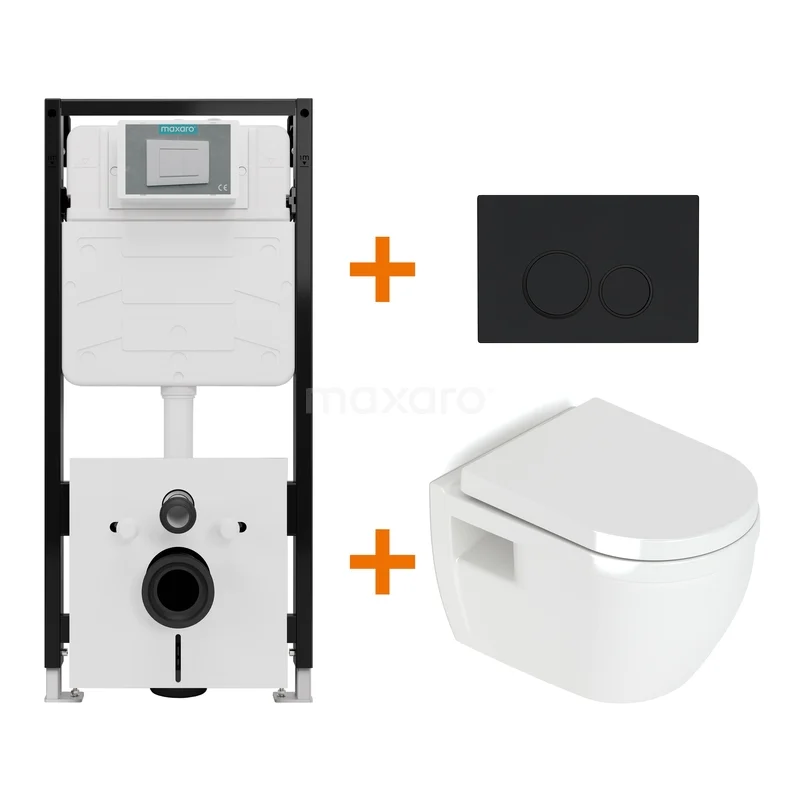 Toiletsets Hoogglans wit zonder Spoelrand + Maxaro Flush Pro inbouwreservoir met geluidsisolatie TOI4625 Toiletsets Hoogglans wit zonder Spoelrand + Maxaro Flush Pro inbouwreservoir met geluidsisolatie TOI4625