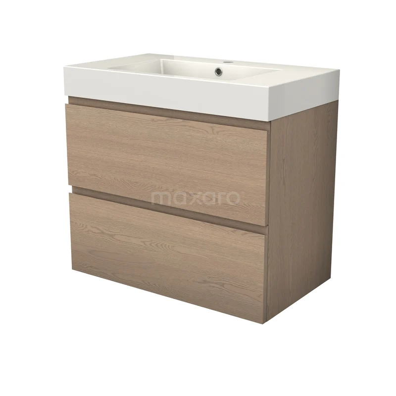 Modulo Plus Badkamermeubel met wastafel | 80 cm Naturel eik Greeploos front Mineraalmarmer 2 lades onder elkaar BMW47-00014 Modulo Plus Badkamermeubel met wastafel | 80 cm Naturel eik Greeploos front Mineraalmarmer 2 lades onder elkaar BMW47-00014