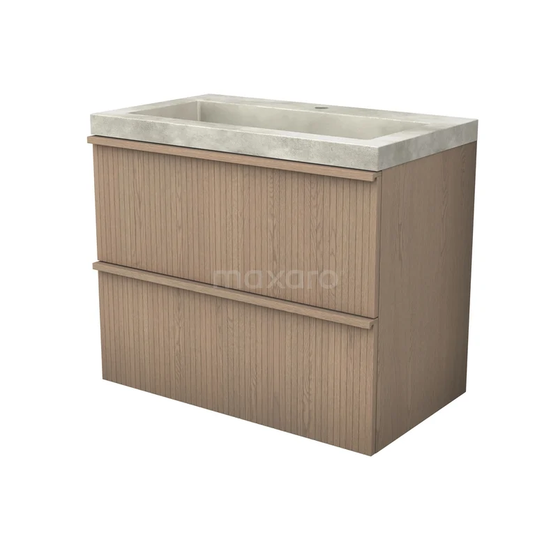 Modulo Plus Badkamermeubel met wastafel | 80 cm Naturel eik Ribbel front Beton 2 lades onder elkaar BMW47-00026 Modulo Plus Badkamermeubel met wastafel | 80 cm Naturel eik Ribbel front Beton 2 lades onder elkaar BMW47-00026