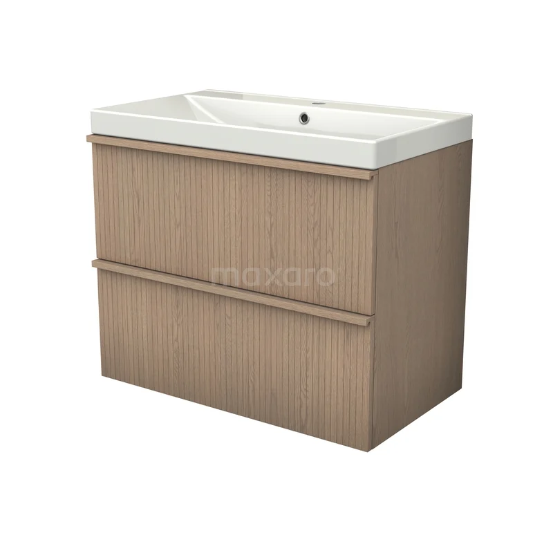 Modulo Plus Badkamermeubel met wastafel | 80 cm Naturel eik Ribbel front Keramiek 2 lades onder elkaar BMW47-00027 Modulo Plus Badkamermeubel met wastafel | 80 cm Naturel eik Ribbel front Keramiek 2 lades onder elkaar BMW47-00027