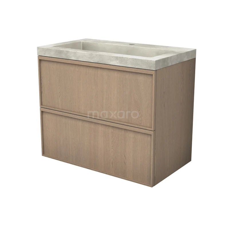 Modulo Plus Badkamermeubel met wastafel | 80 cm Naturel eik Lijst front Beton 2 lades onder elkaar BMW47-00074 Modulo Plus Badkamermeubel met wastafel | 80 cm Naturel eik Lijst front Beton 2 lades onder elkaar BMW47-00074