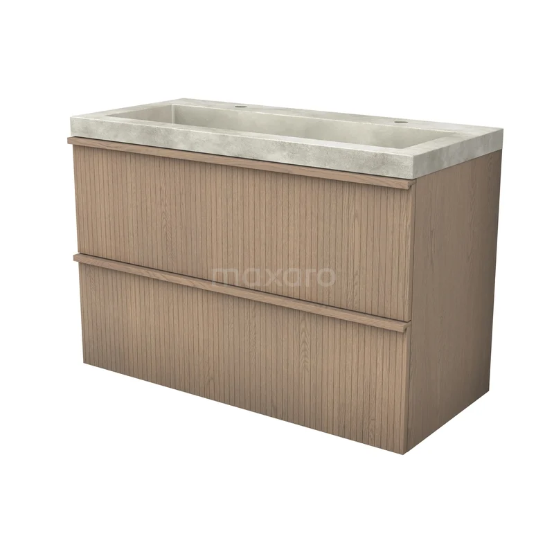 Modulo Plus Badkamermeubel met wastafel | 100 cm Naturel eik Ribbel front Beton 2 lades onder elkaar BMW47-00116 Modulo Plus Badkamermeubel met wastafel | 100 cm Naturel eik Ribbel front Beton 2 lades onder elkaar BMW47-00116