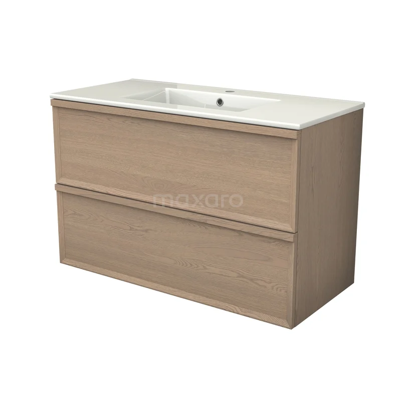 Modulo Plus Badkamermeubel met wastafel | 100 cm Naturel eik Facet front Keramiek 2 lades onder elkaar BMW47-00123 Modulo Plus Badkamermeubel met wastafel | 100 cm Naturel eik Facet front Keramiek 2 lades onder elkaar BMW47-00123