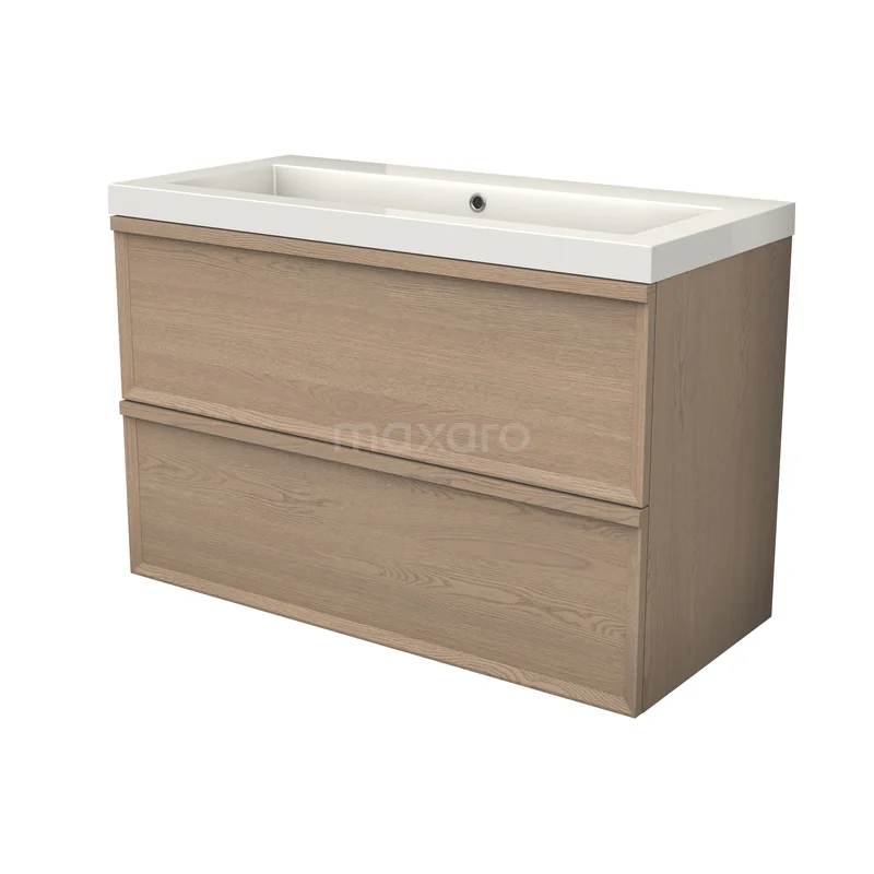Modulo Plus Badkamermeubel met wastafel | 100 cm Naturel eik Facet front Mineraalmarmer 2 lades onder elkaar BMW47-00124 Modulo Plus Badkamermeubel met wastafel | 100 cm Naturel eik Facet front Mineraalmarmer 2 lades onder elkaar BMW47-00124