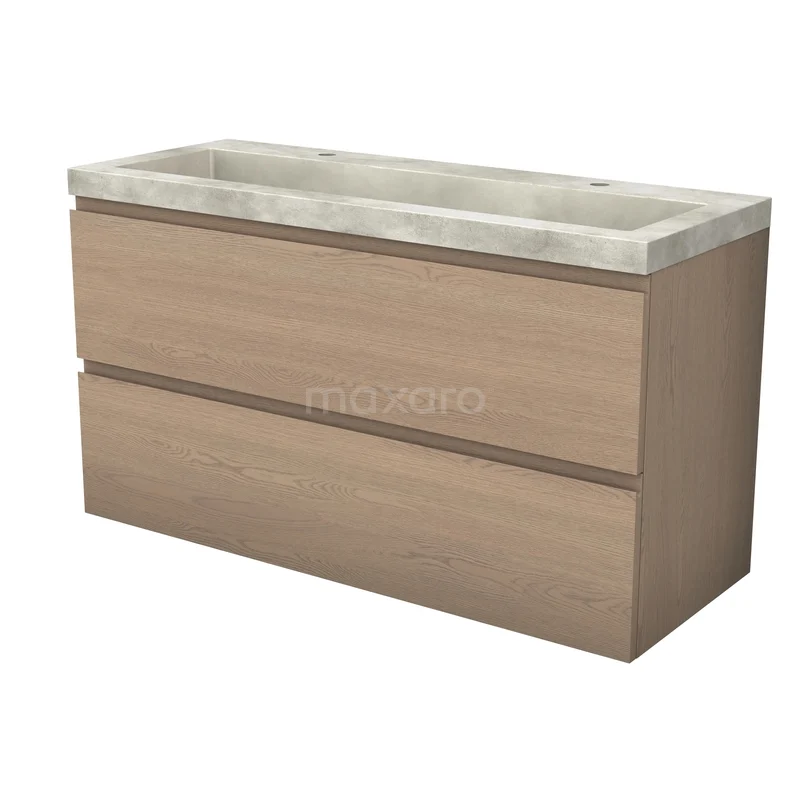 Modulo Plus Badkamermeubel met wastafel | 120 cm Naturel eik Greeploos front Beton 2 lades onder elkaar BMW47-00197 Modulo Plus Badkamermeubel met wastafel | 120 cm Naturel eik Greeploos front Beton 2 lades onder elkaar BMW47-00197