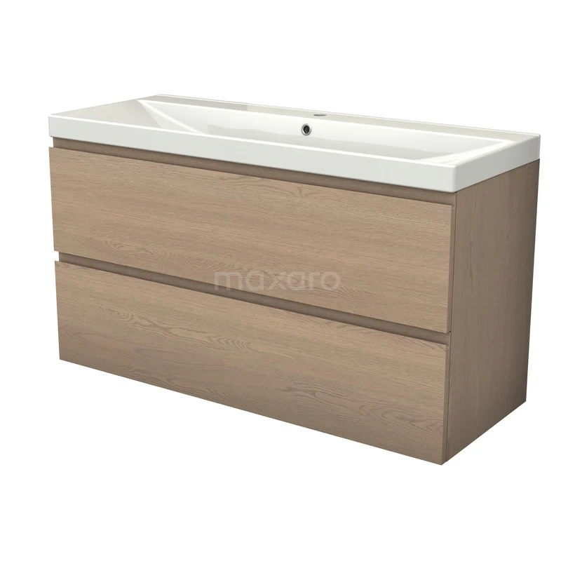 Modulo Plus Badkamermeubel met wastafel | 120 cm Naturel eik Greeploos front Keramiek 2 lades onder elkaar BMW47-00198 Modulo Plus Badkamermeubel met wastafel | 120 cm Naturel eik Greeploos front Keramiek 2 lades onder elkaar BMW47-00198