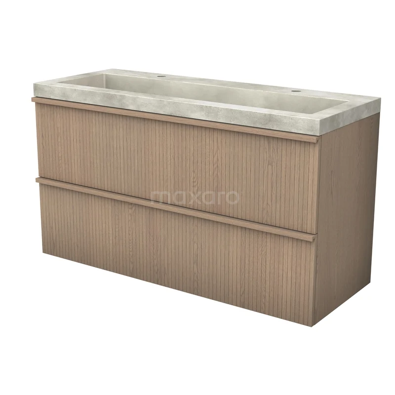 Modulo Plus Badkamermeubel met wastafel | 120 cm Naturel eik Ribbel front Beton 2 lades onder elkaar BMW47-00211 Modulo Plus Badkamermeubel met wastafel | 120 cm Naturel eik Ribbel front Beton 2 lades onder elkaar BMW47-00211