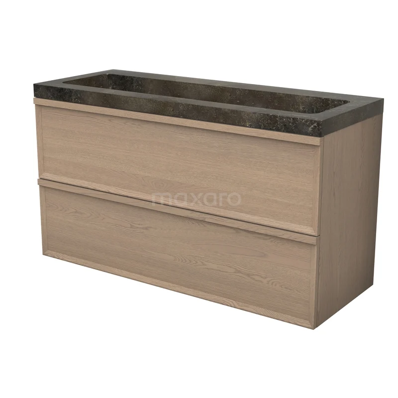 Modulo Plus Badkamermeubel met wastafel | 120 cm Naturel eik Facet front Natuursteen 2 lades onder elkaar BMW47-00221 Modulo Plus Badkamermeubel met wastafel | 120 cm Naturel eik Facet front Natuursteen 2 lades onder elkaar BMW47-00221