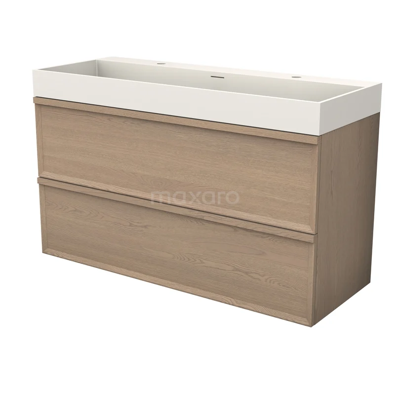 Modulo Plus Badkamermeubel met wastafel | 120 cm Naturel eik Facet front Solid surface 2 lades onder elkaar BMW47-00223 Modulo Plus Badkamermeubel met wastafel | 120 cm Naturel eik Facet front Solid surface 2 lades onder elkaar BMW47-00223