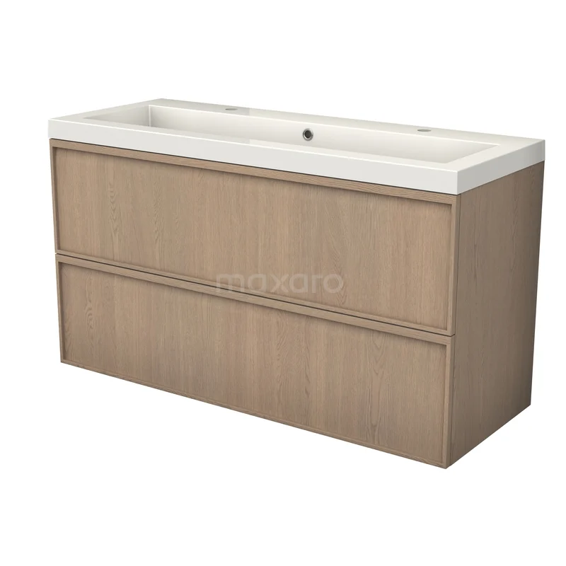 Modulo Plus Badkamermeubel met wastafel | 120 cm Naturel eik Lijst front Mineraalmarmer 2 lades onder elkaar BMW47-00243 Modulo Plus Badkamermeubel met wastafel | 120 cm Naturel eik Lijst front Mineraalmarmer 2 lades onder elkaar BMW47-00243